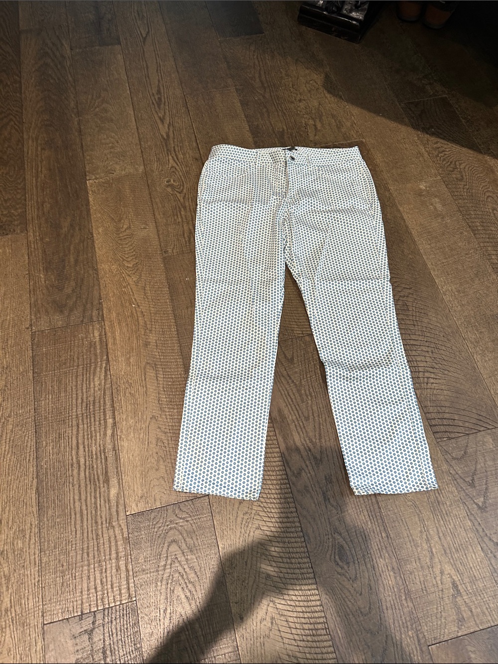 Brooks Brothers White Jeans with Navy Micro-Print